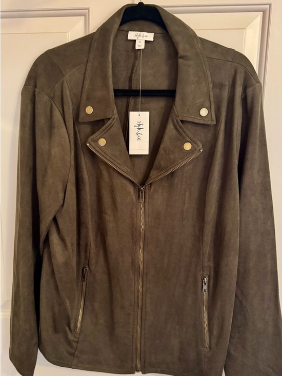 Style & Co. Jackets & Blazers - **NWT** Style & Co. Olive Suede-Look Moto Zip Jacket XL